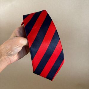 Vtg Mercedes High Fashion Silk Tie Red Navy Repp Stripe Hand Made Collegiate